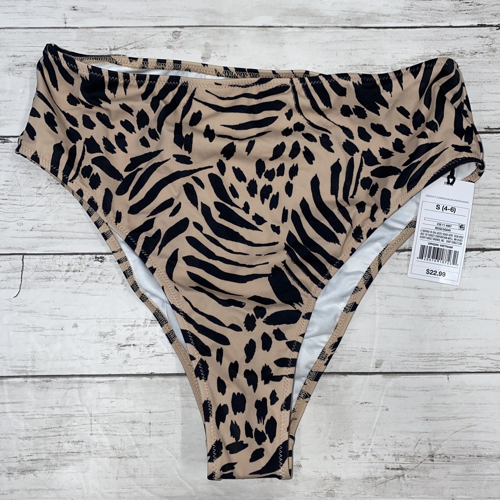 Leopard Bikini Bottom Small Swim Shade & Shore Women's Cheeky High Waist Sz S